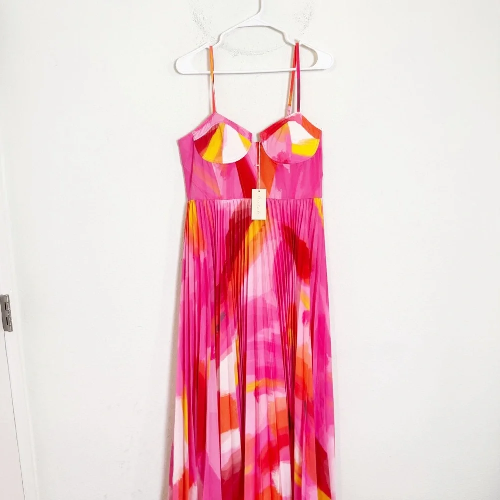 Hutch mali bustier Pink and Orange watercolor pleated Satin Gown - Picture 7 of 12